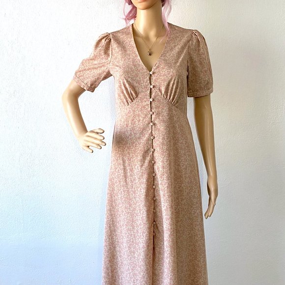 High Waist Maxi Dress Empire Waist Dress Floral Dress Cottagecore Tea Dress Sz 4 - Picture 9 of 10